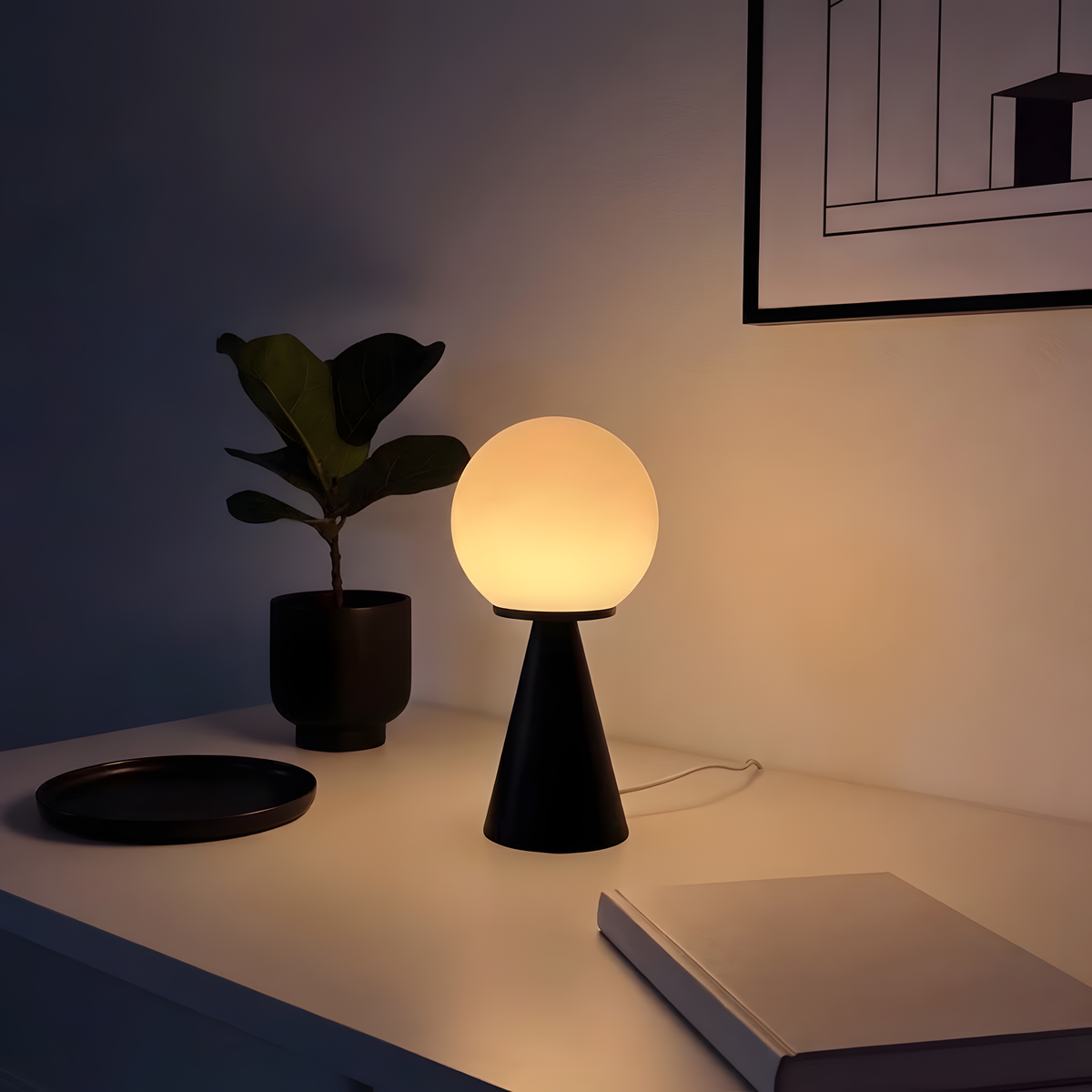 Lampe de Chevet Globe en Verre & Pied Conique