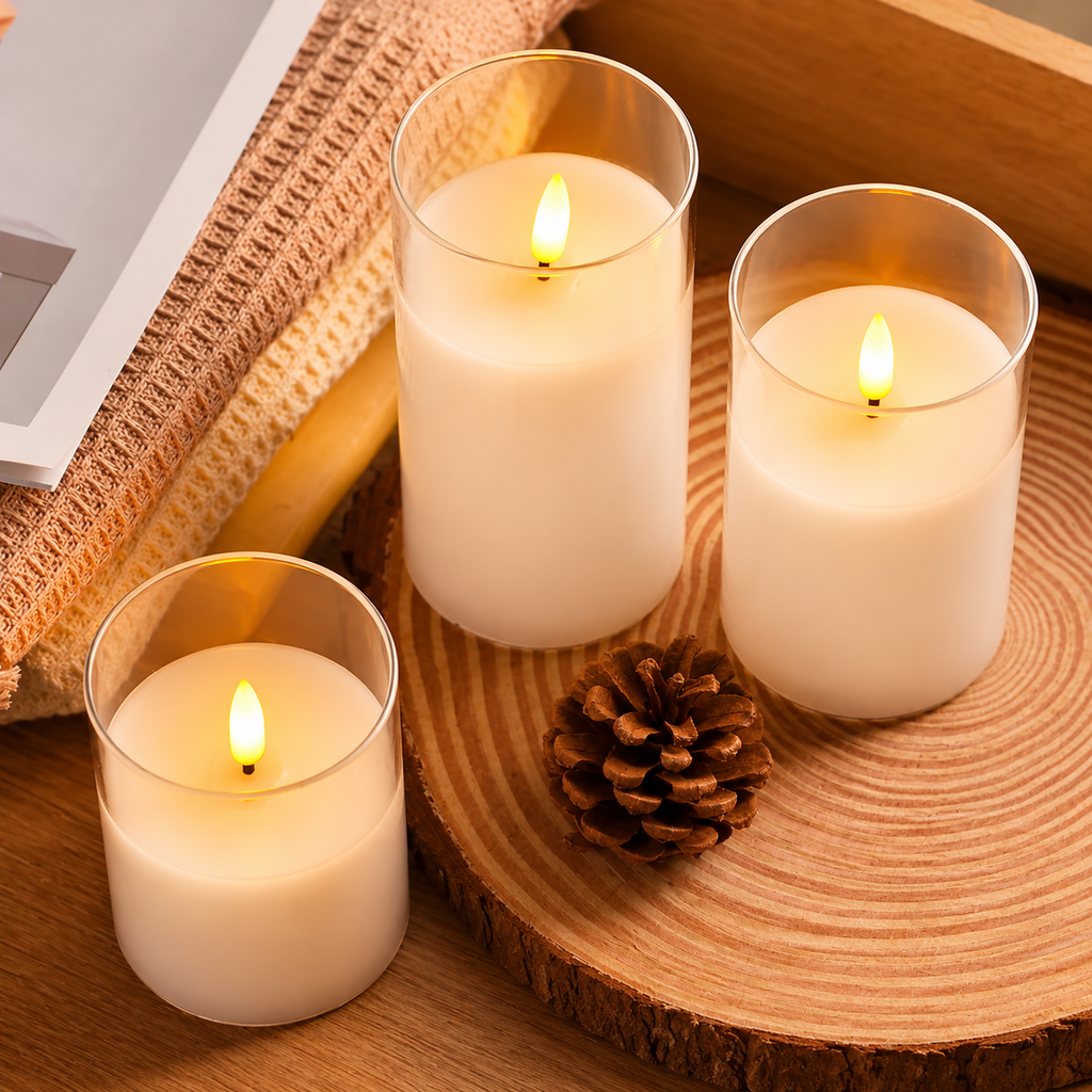 Bougies LED en Verre Acrylique Flamme 3D