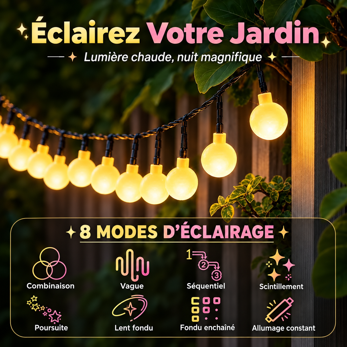 Guirlande Lumineuse Solaire Extérieure Guinguette