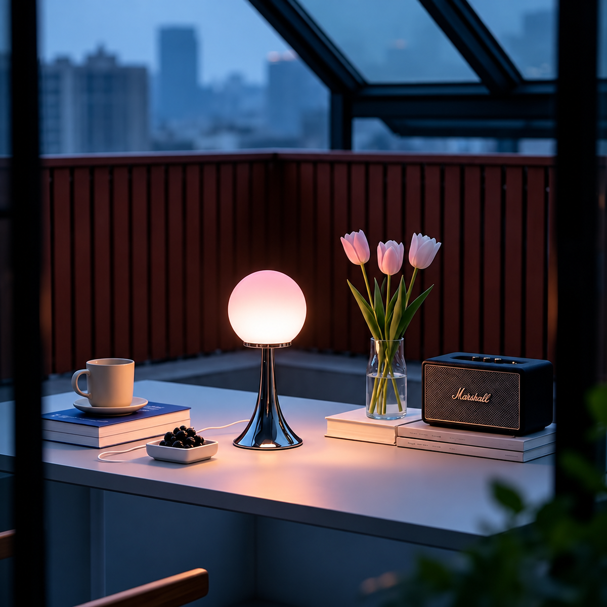Lampe de Chevet Globe en Verre & Pied Trompette