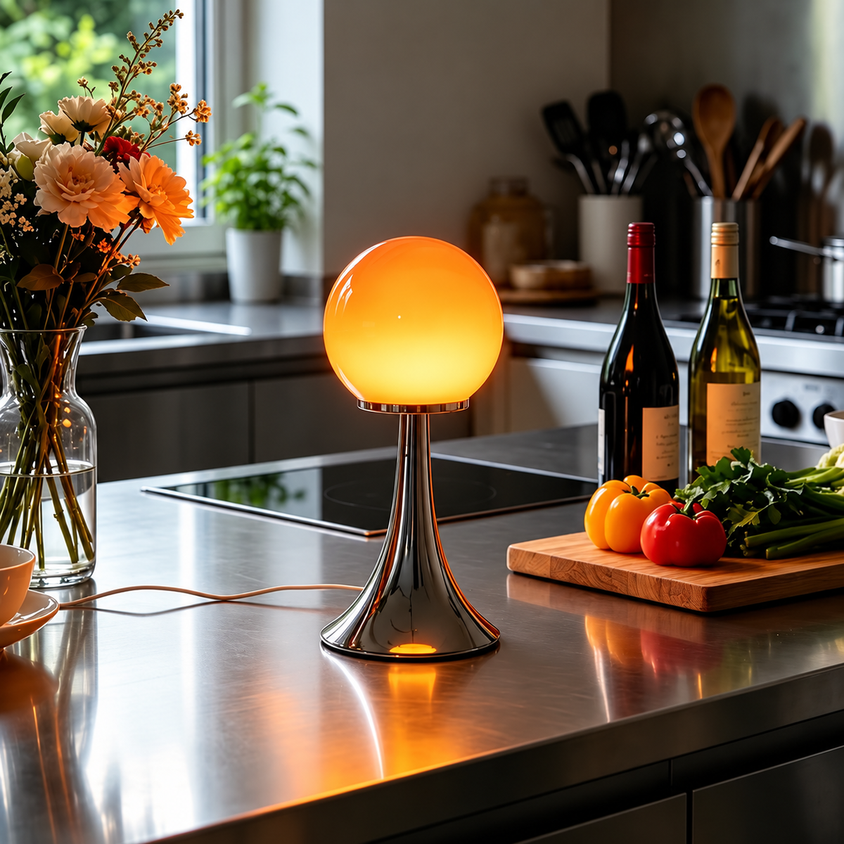 Lampe de Chevet Globe en Verre & Pied Trompette