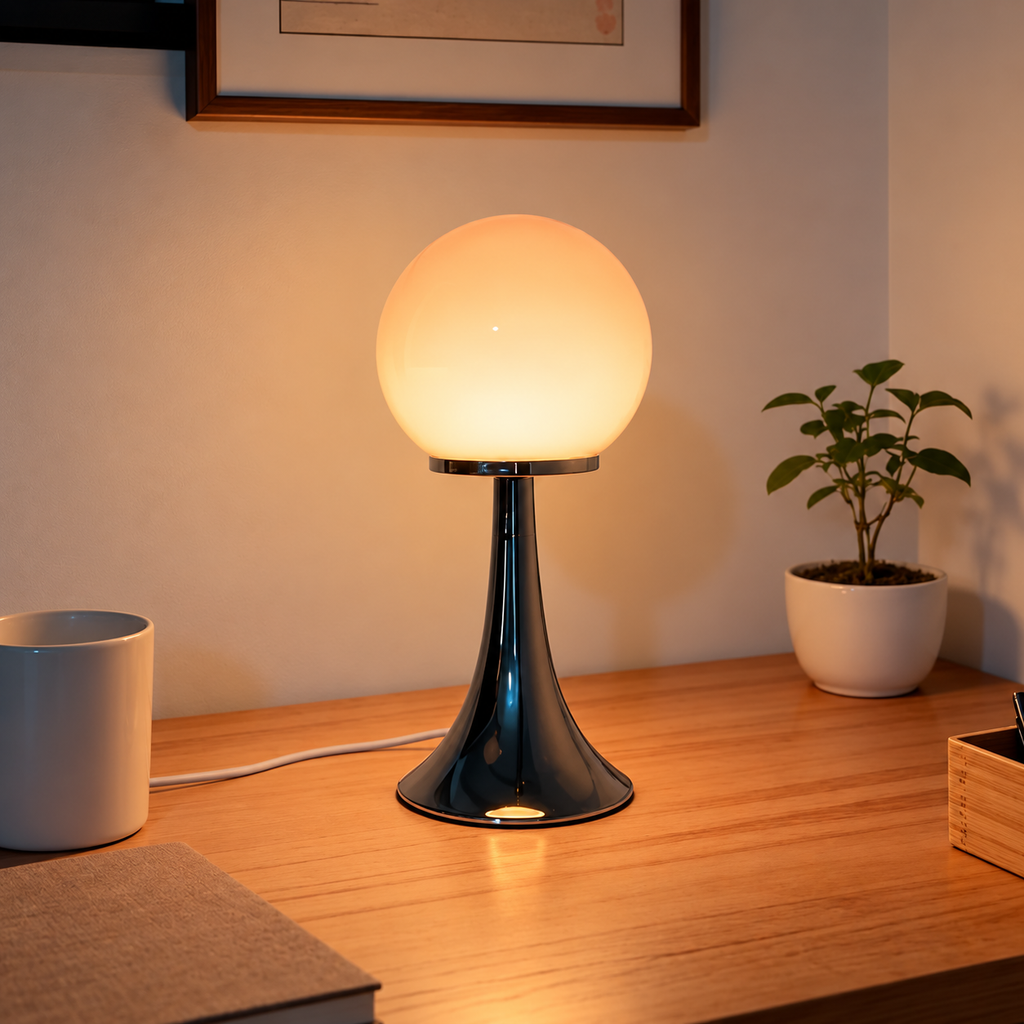 Lampe de Chevet Globe en Verre & Pied Trompette