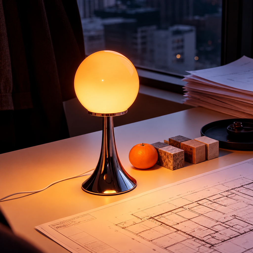 Lampe de Chevet Globe en Verre & Pied Trompette