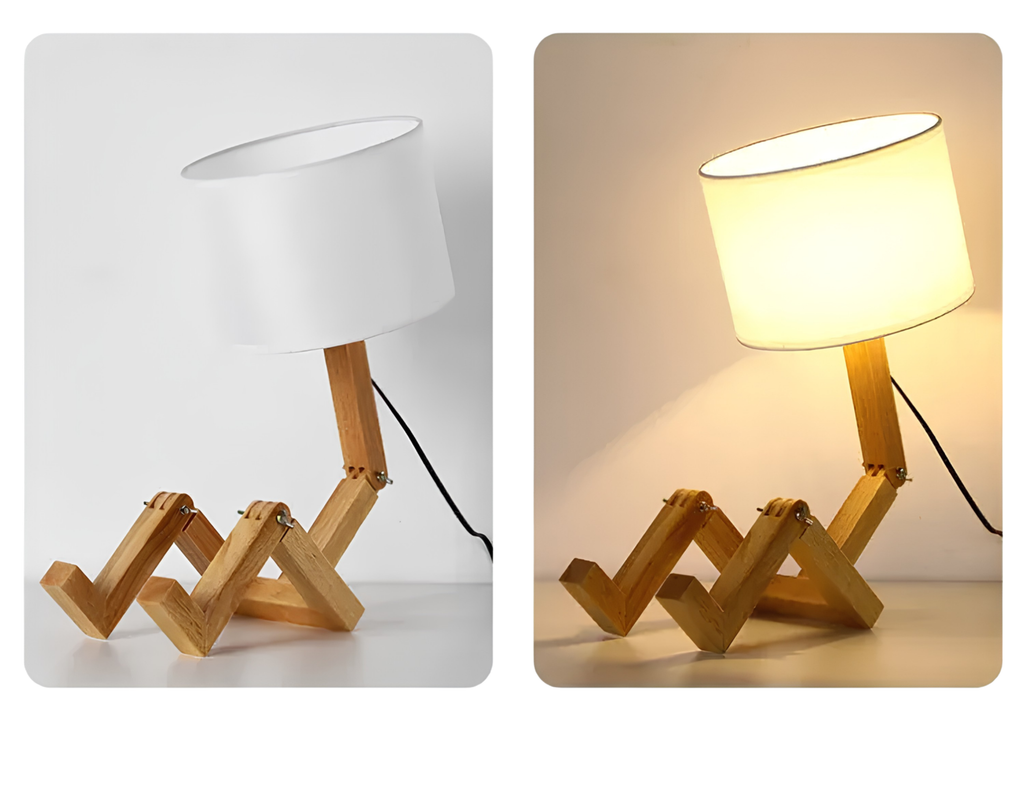 Lampe de Chevet Robot en Bois Articulé