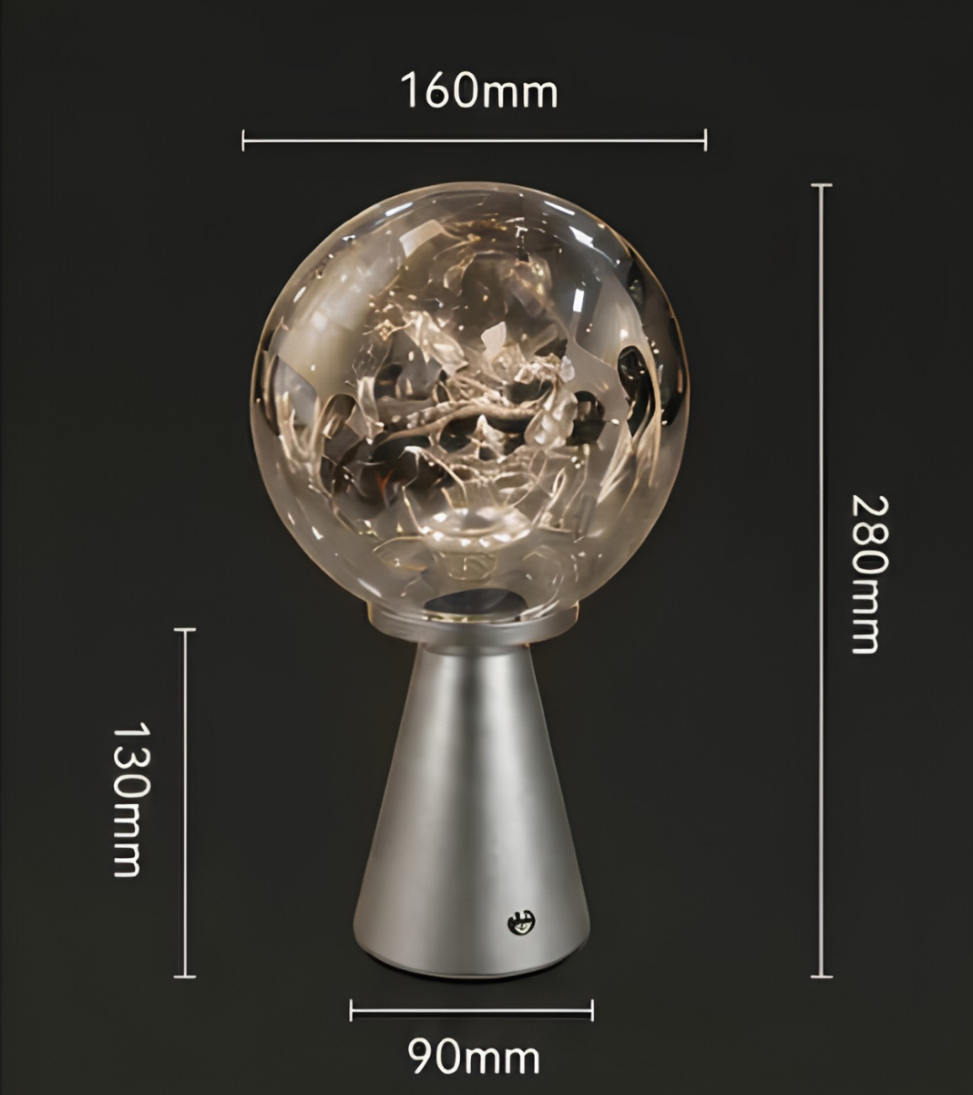 Lampe à Poser Sans Fil Globe en Verre Effet Lave