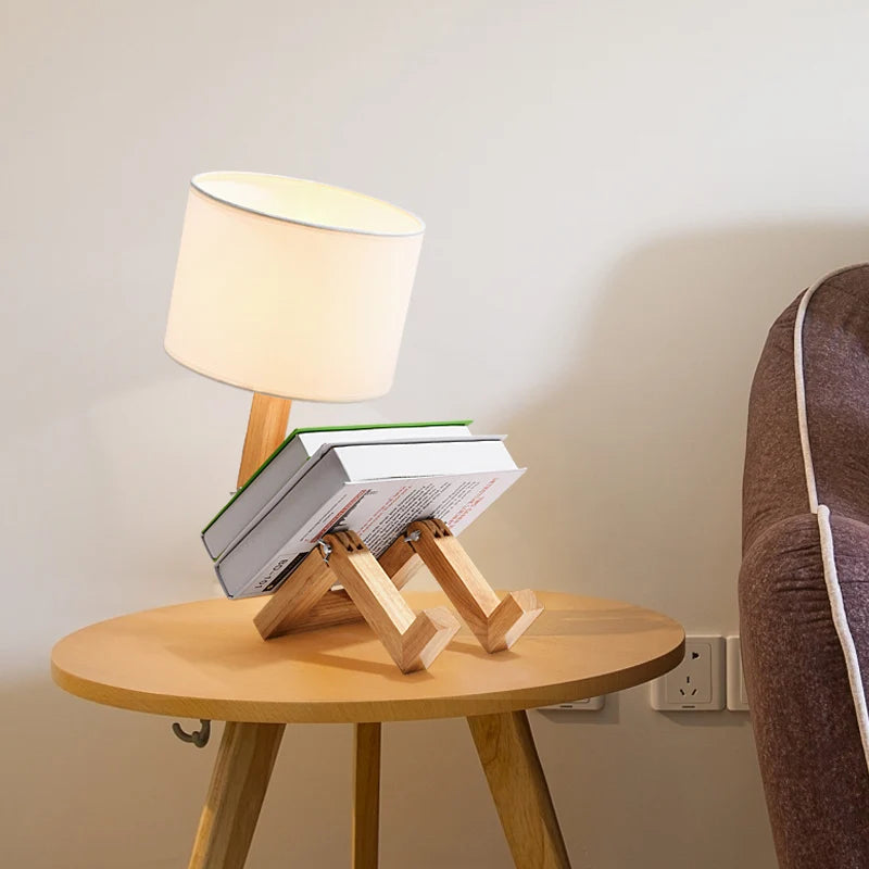 Lampe de Chevet Robot en Bois Articulé