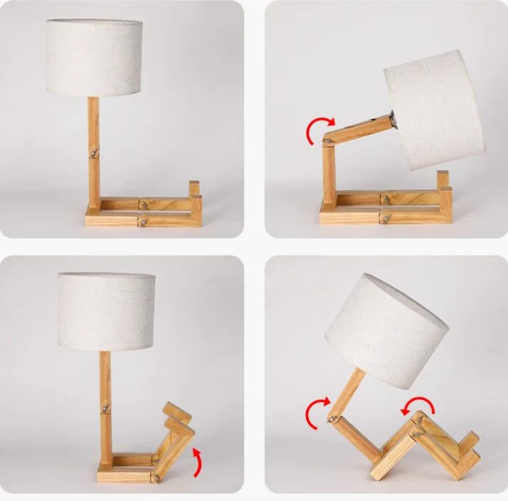 Lampe de Chevet Robot en Bois Articulé