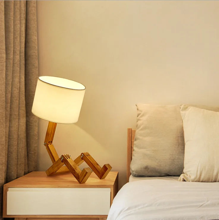 Lampe de Chevet Robot en Bois Articulé