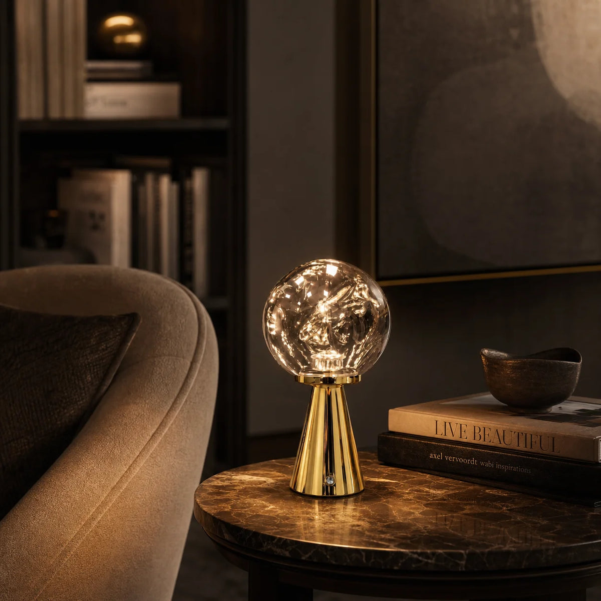 Lampe à Poser Sans Fil Globe en Verre Effet Lave