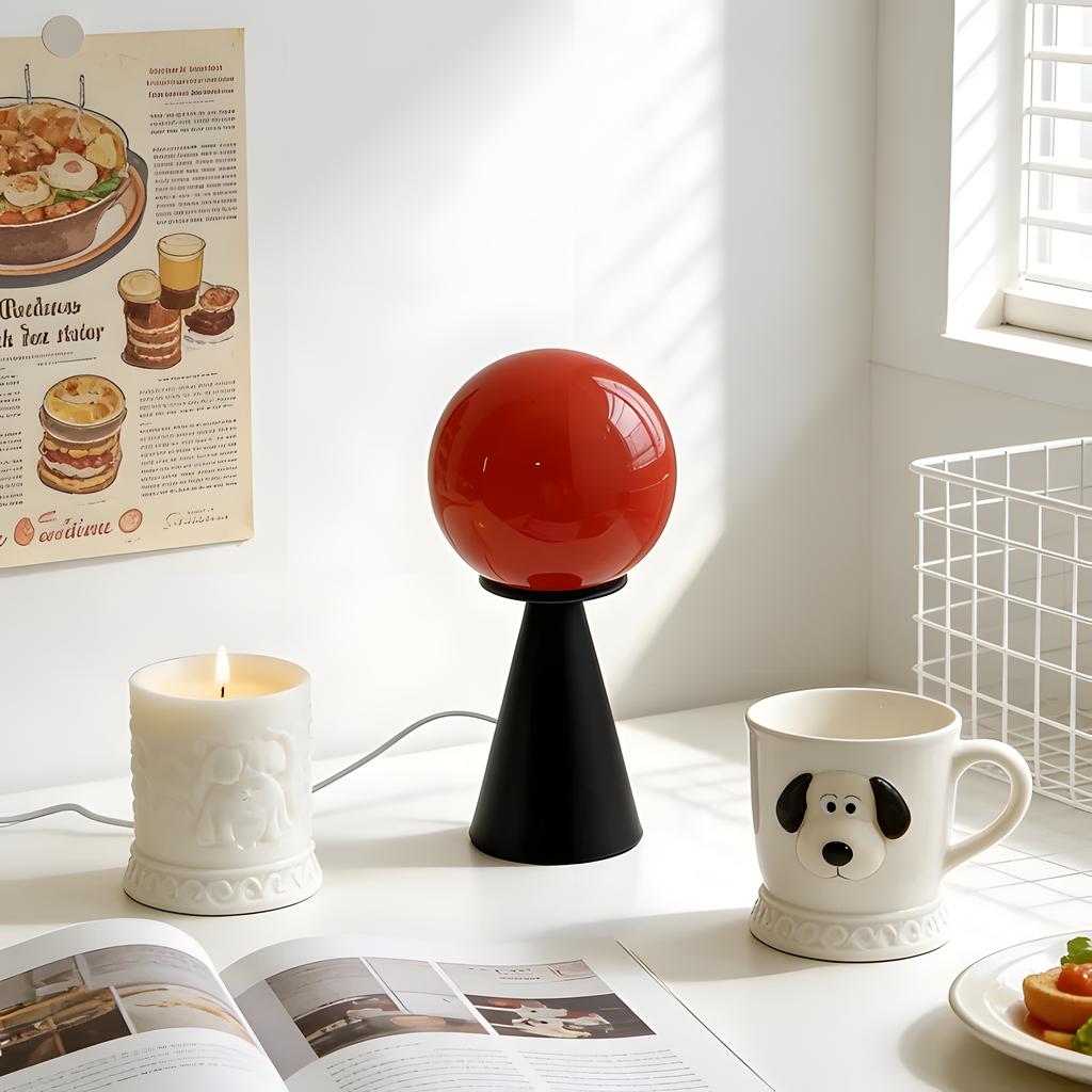 Lampe de Chevet Globe en Verre & Pied Conique