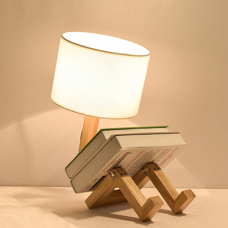 Lampe de Chevet Robot en Bois Articulé
