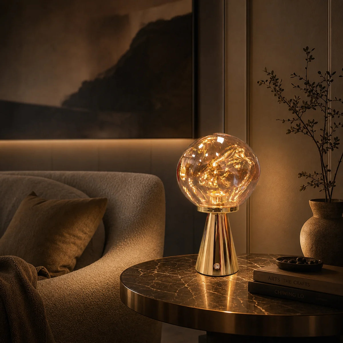 Lampe à Poser Sans Fil Globe en Verre Effet Lave