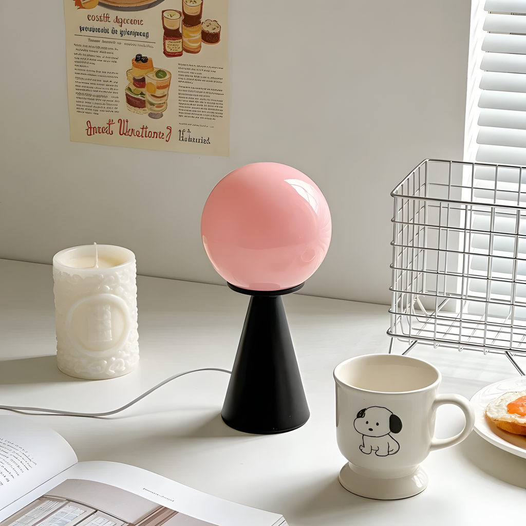 Lampe de Chevet Globe en Verre & Pied Conique