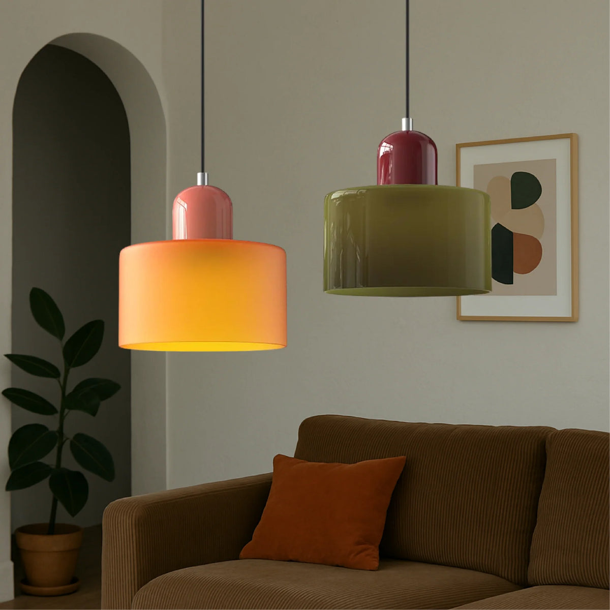Suspension Design Bauhaus en Verre Coloré