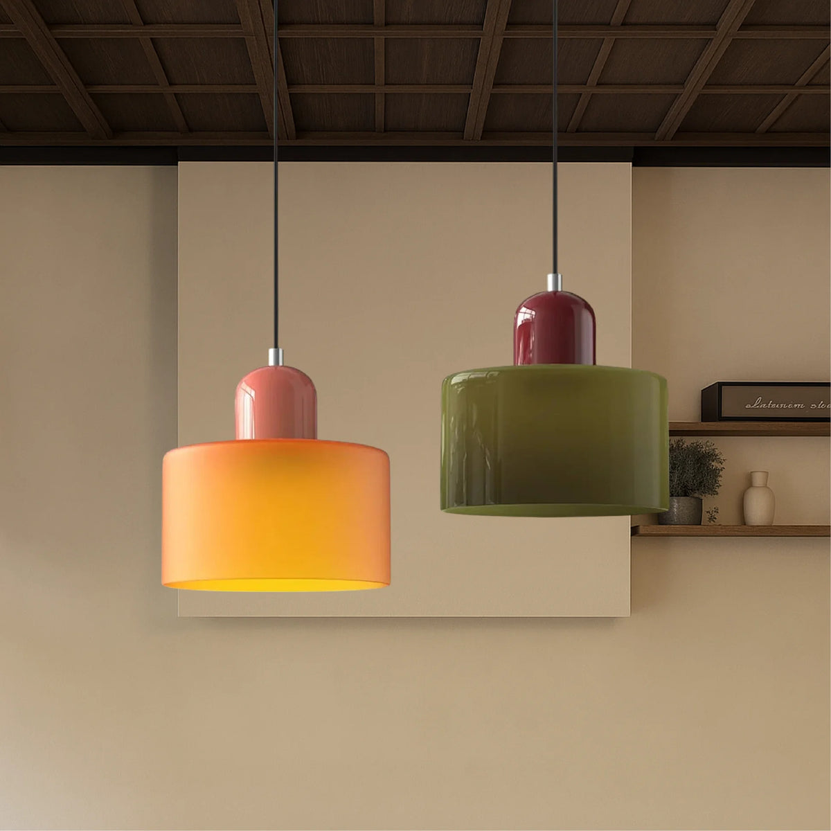 Suspension Design Bauhaus en Verre Coloré