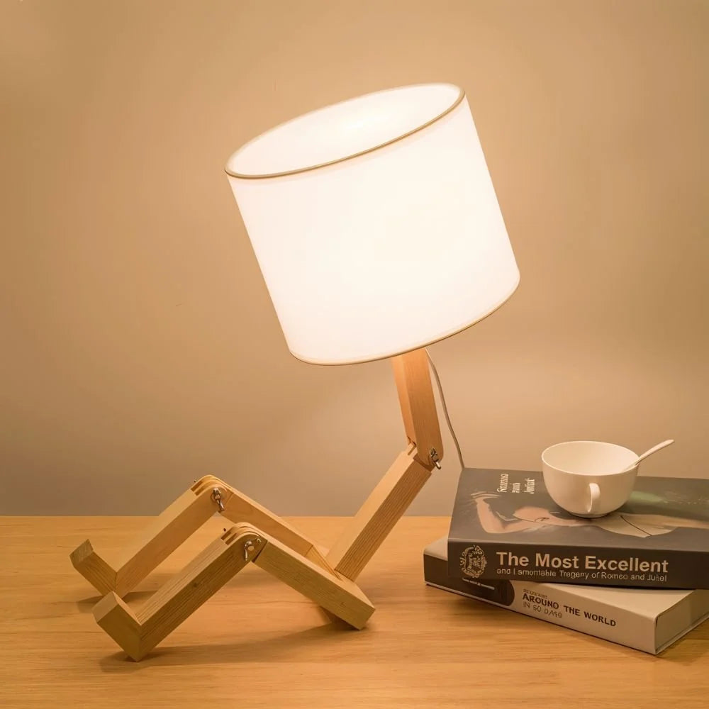 Lampe de Chevet Robot en Bois Articulé