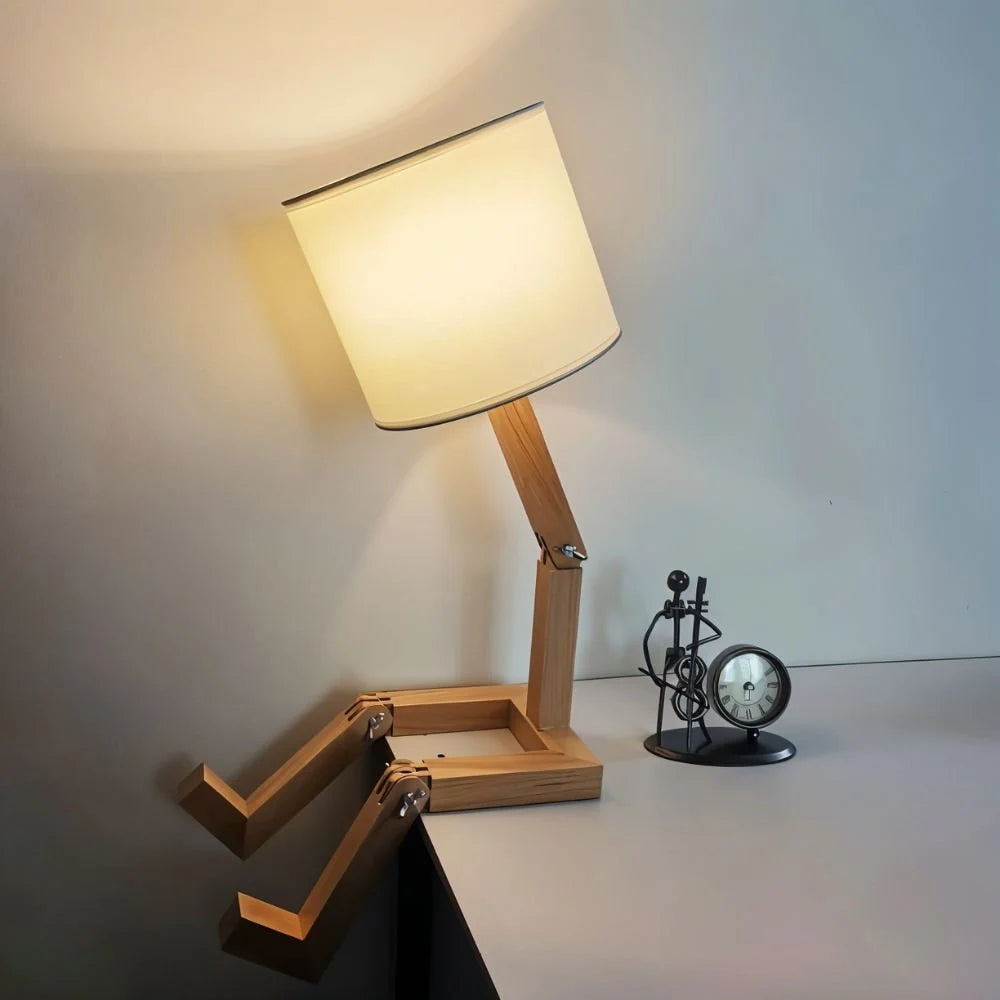 Lampe de Chevet Robot en Bois Articulé