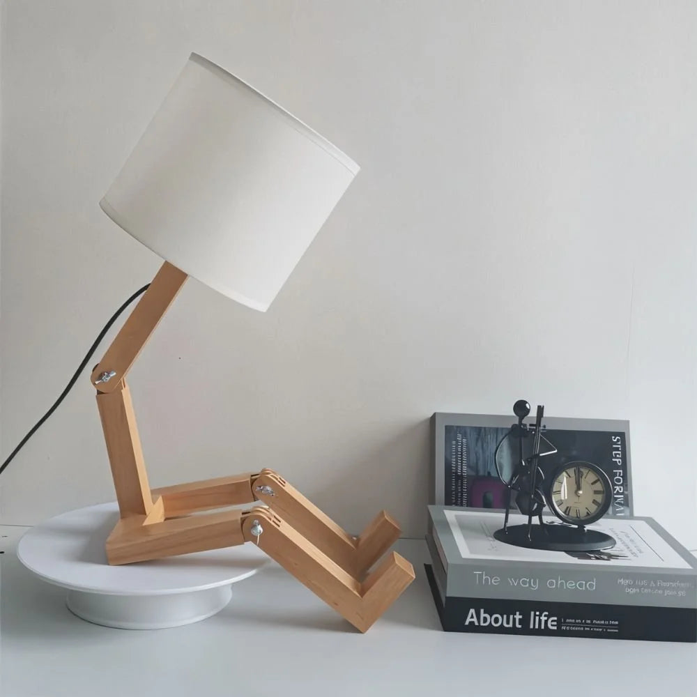 Lampe de Chevet Robot en Bois Articulé