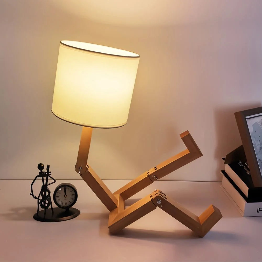 Lampe de Chevet Robot en Bois Articulé