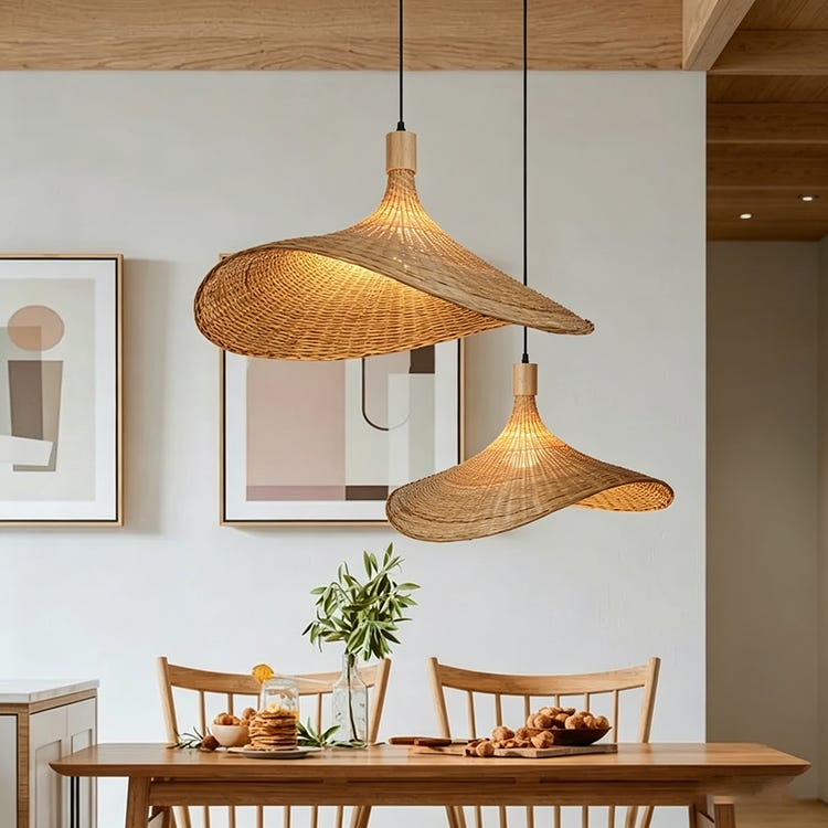 Suspension en Bambou Tissé Chapeau Japonaise