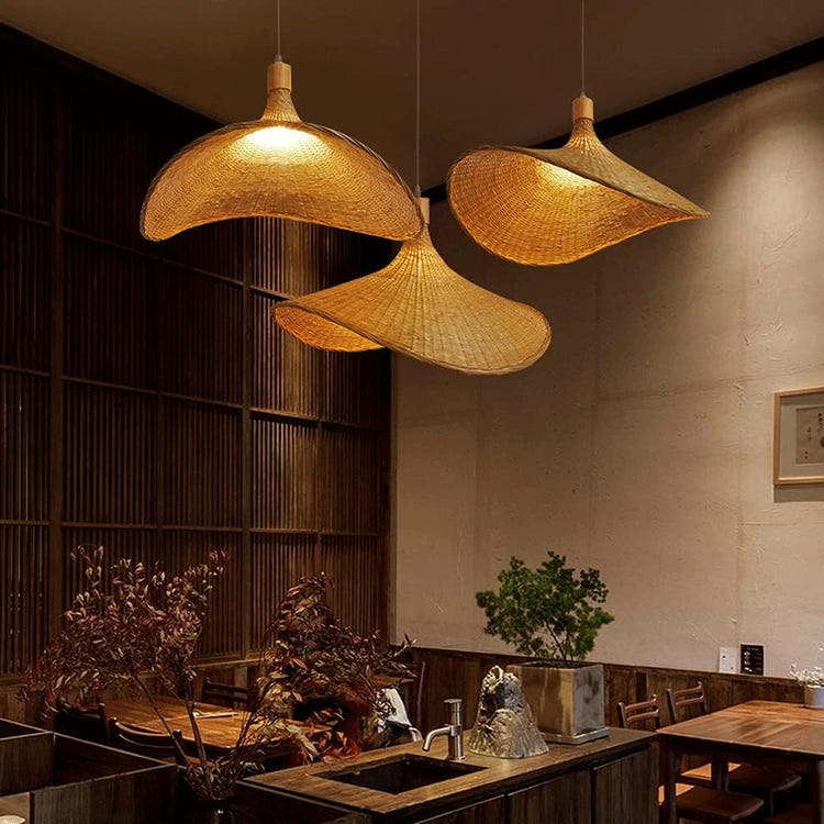 Suspension en Bambou Tissé Chapeau Japonaise