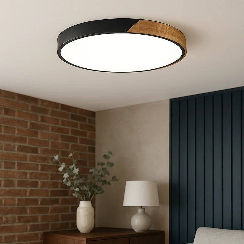 Plafonnier LED Bois & Métal Extra-Plat